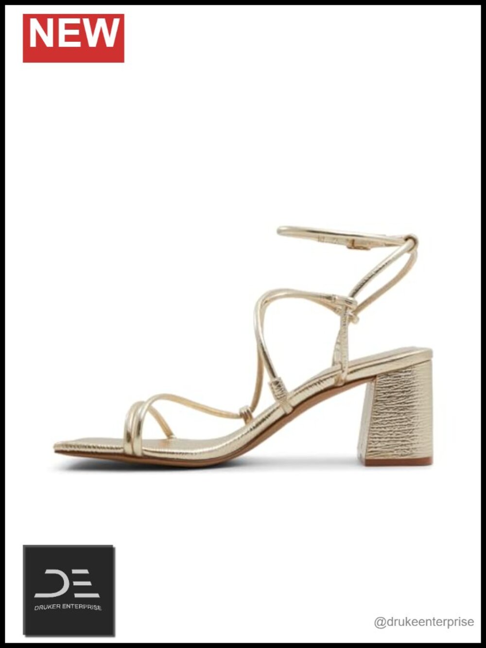 ALDO Women's Heeled Sandals Block Heel Square Toe Buckle Shoes